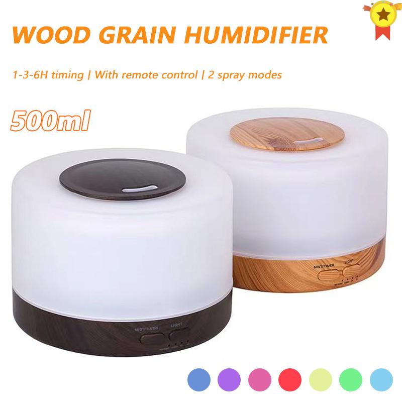 500Ml Hạt Gỗ Hương Thơm Khuếch Tán Tinh Dầu Siêu Âm Nồi Cơm Điện Từ Máy Tạo Độ Ẩm Không Khí 7 Màu Đèn Điều Khiển Từ Xa Cho Nhà Văn Phòng