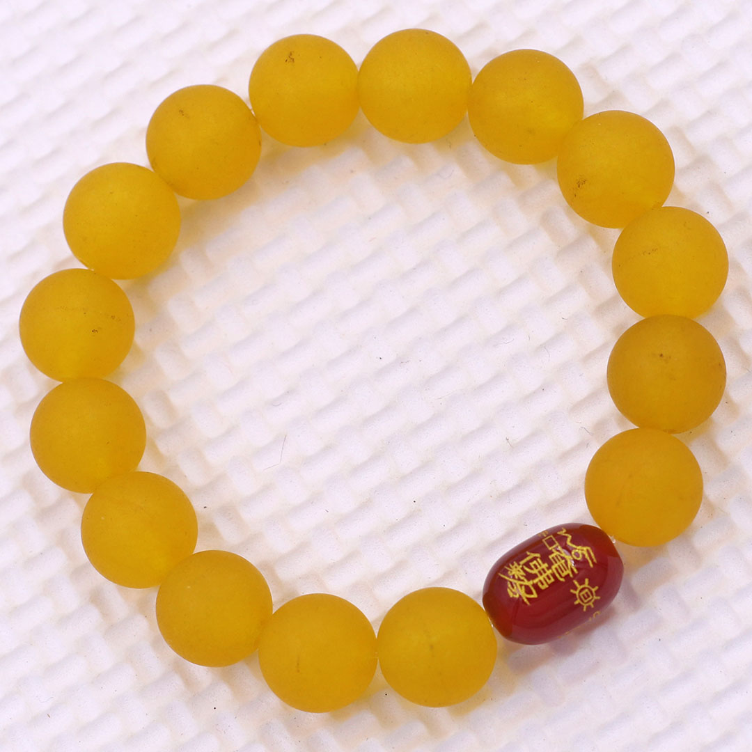 Vòng chuỗi đeo tay đá thạch anh vàng mờ 10 ly charm giải thái tuế phù, vòng chuỗi phong thủy, giải năm hạn thái tuế