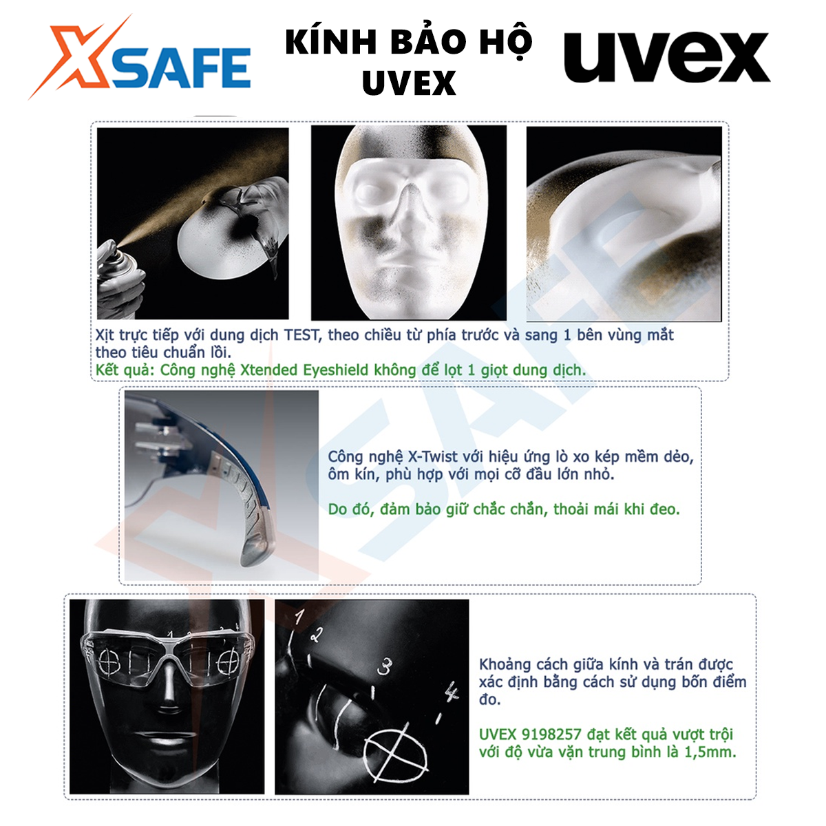 Kính bảo hộ UVEX PHEOS CX2 9198257 Kính chống bụi, chống hơi nước, trầy xước vượt trội, ngăn chặn tia UV, dùng đi xe máy