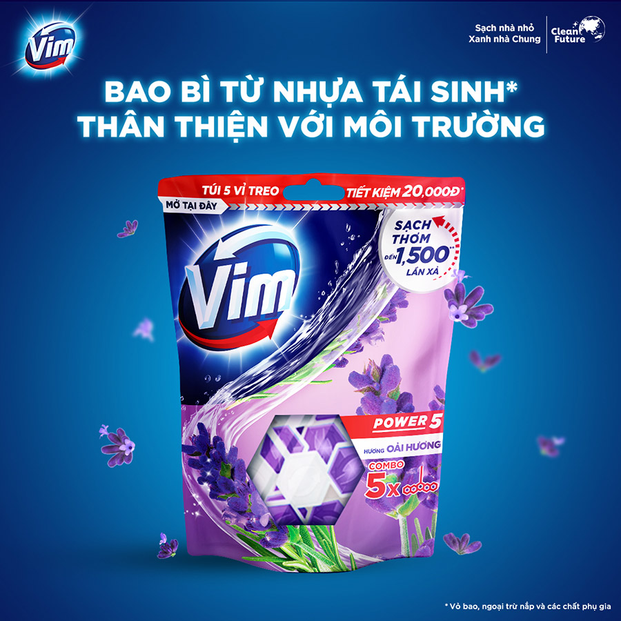 Combo 5 Bộ Viên tẩy bồn cầu Vim Power 5 Hương Lavender 275G (5x55G)