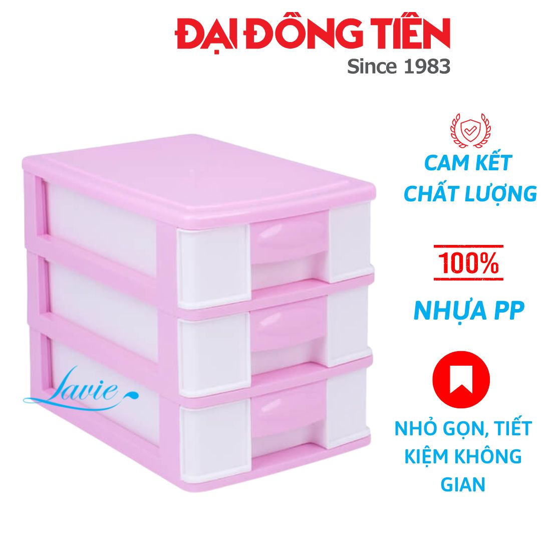 Tủ nhựa đa năng 3 ngăn đựng đồ để bàn tiết kiệm không gian 100% nhựa PP Đại Đồng Tiến an toàn sức khỏe