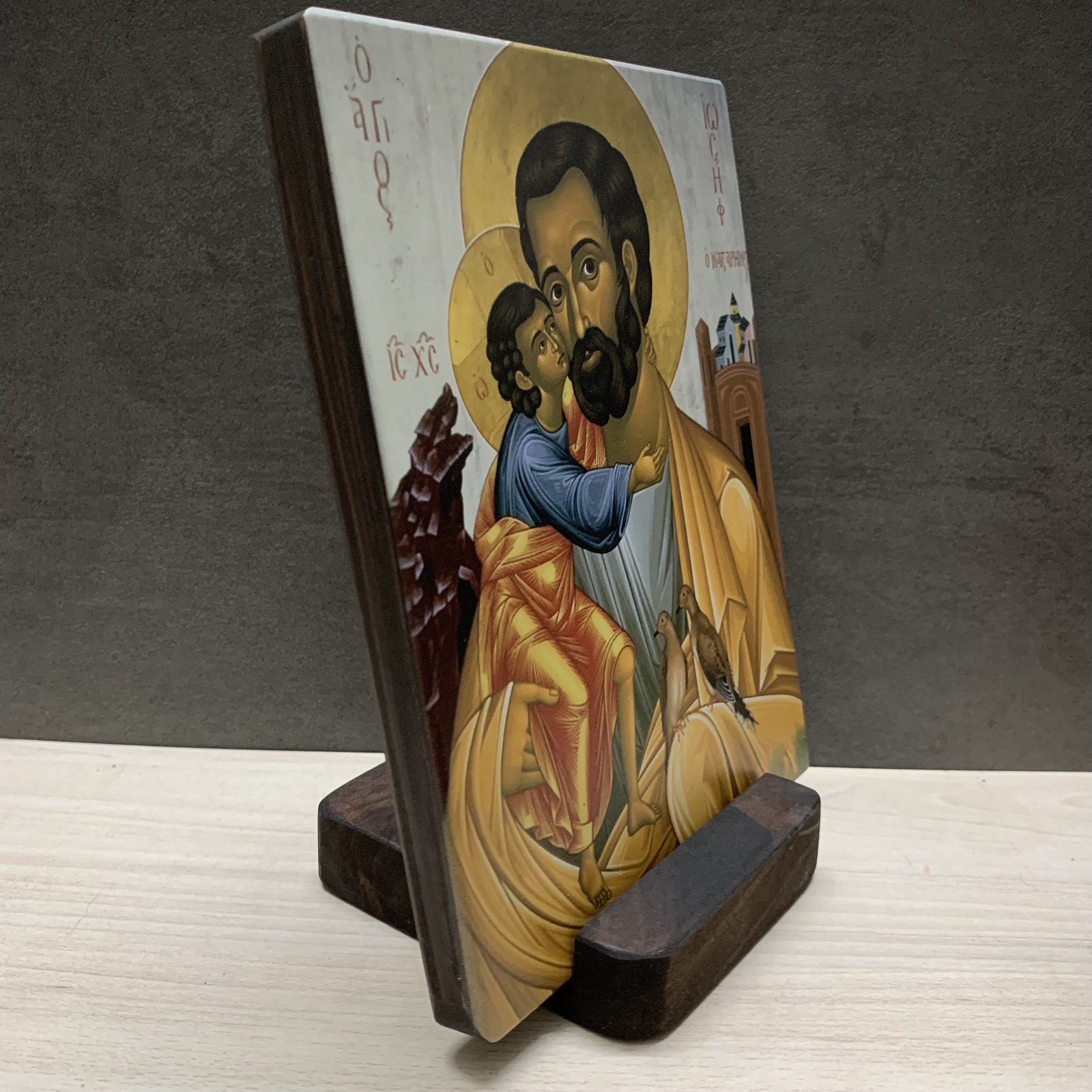 Tranh Gỗ Icon Thánh Giuse Bồng Chúa Giêsu  - Tranh Gỗ Công Giáo Tặng Dịp Bổn Mạng Ý Nghĩa