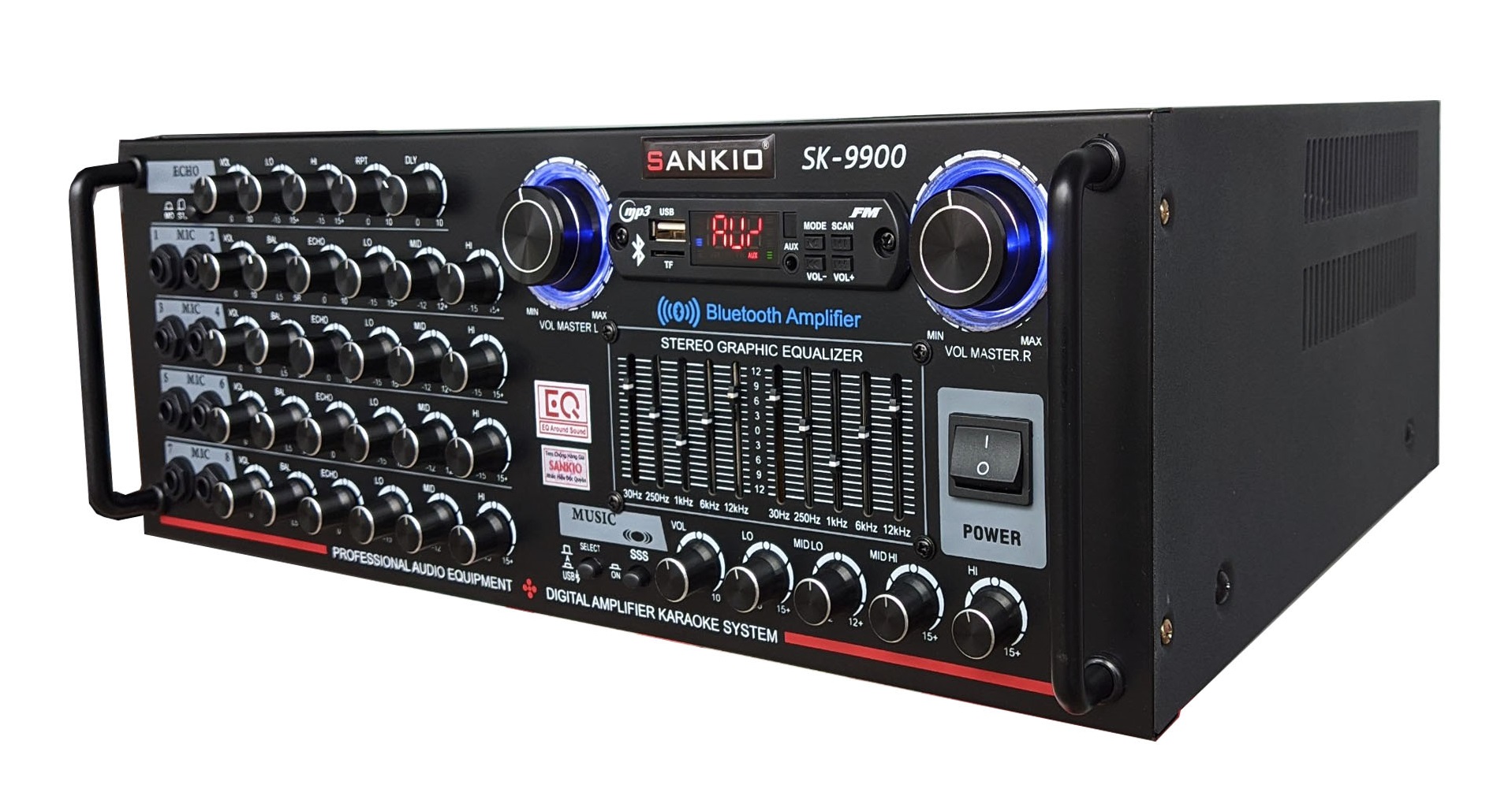 Amply Bluetooth SANKIO SK-9900 Amplifier Equalizer, 20 sò lớn, 8 cổng micro - Hàng chính hãng cao cấp