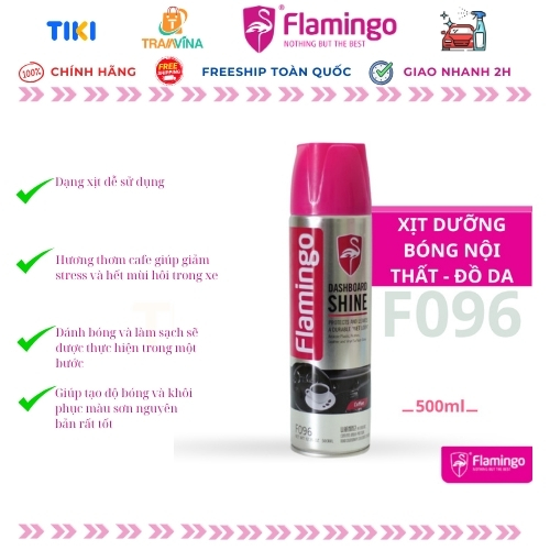 Chai xịt dưỡng bóng nội thất, ghế da ô tô hương cà phê Flamingo F096 - 500ml - Hàng chính hãng