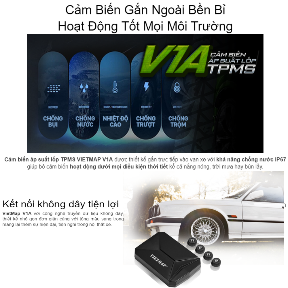 Cảm Biến Áp Suất Lốp TPMS VIETMAP V1A - Hàng Chính Hãng