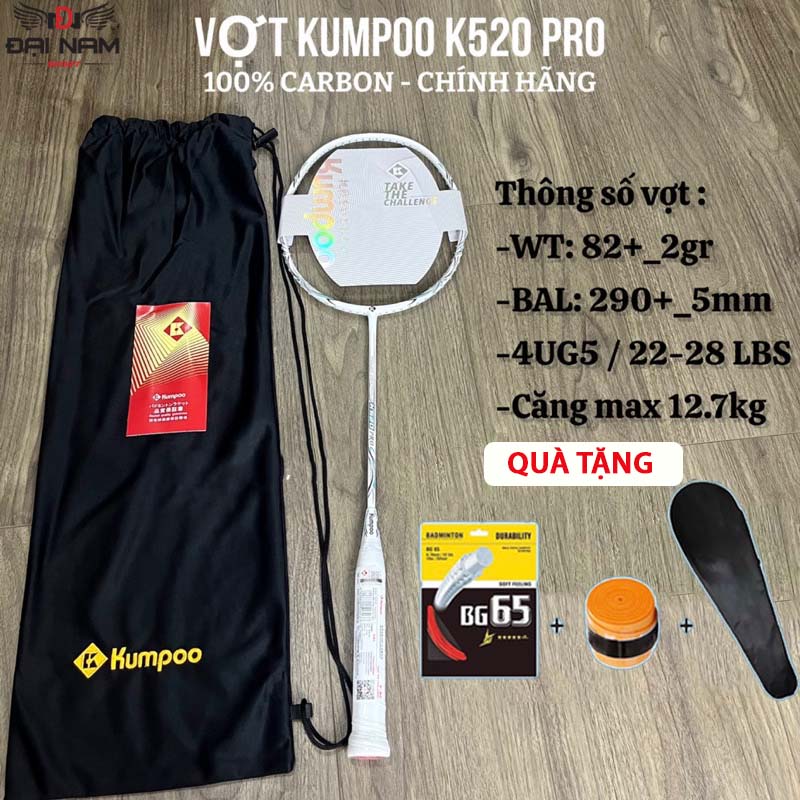 Hình ảnh Vợt Cầu Lông KUMPOO K520 Pro Căng Sẵn 11kg Khung Carbon + Tặng Cuốn Cán Và Bao Đựng Vợt