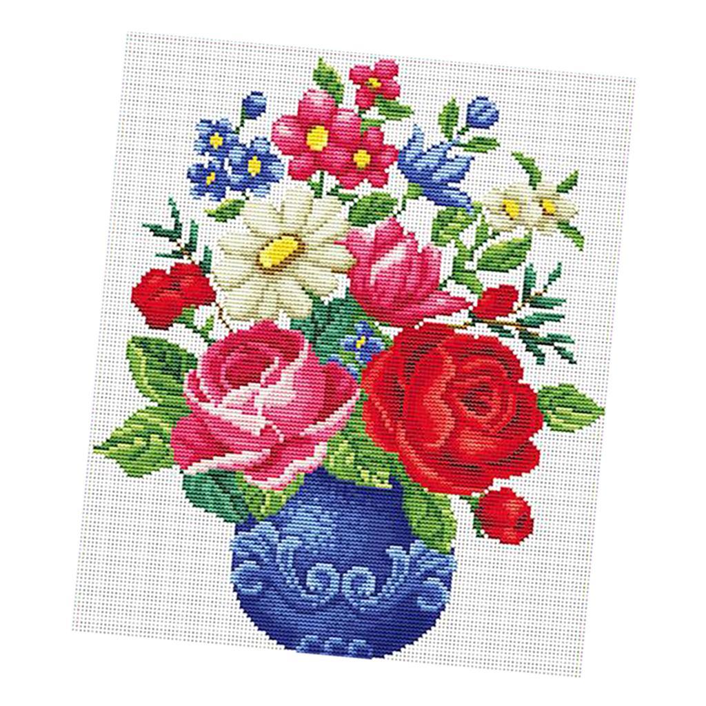 Stamped Cross Stitch Kit 11CT Pre-Printed Cloth Embroidery Kit - Flower Vase