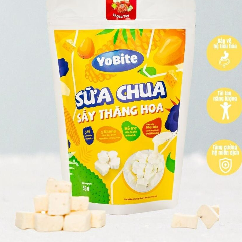 Sữa chua sấy thăng hoa Yobite vị Dâu Tây túi 35gr - Hỗ trợ tiêu hóa - Đẹp da - Tăng sức đề kháng