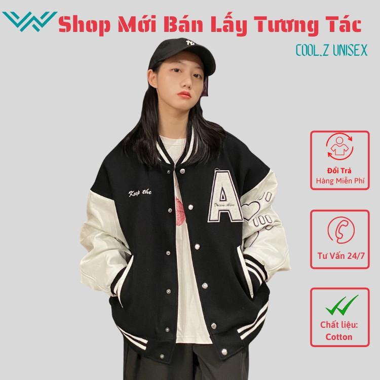 Áo bomber bóng chày chữ A nam nữ CoolZ brand Áo bomber nữ nỉ kiểu bóng chày thời trang Hàn Quốc