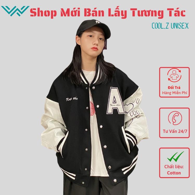 Áo bomber bóng chày chữ A nam nữ CoolZ brand Áo bomber nữ nỉ kiểu bóng chày thời trang Hàn Quốc