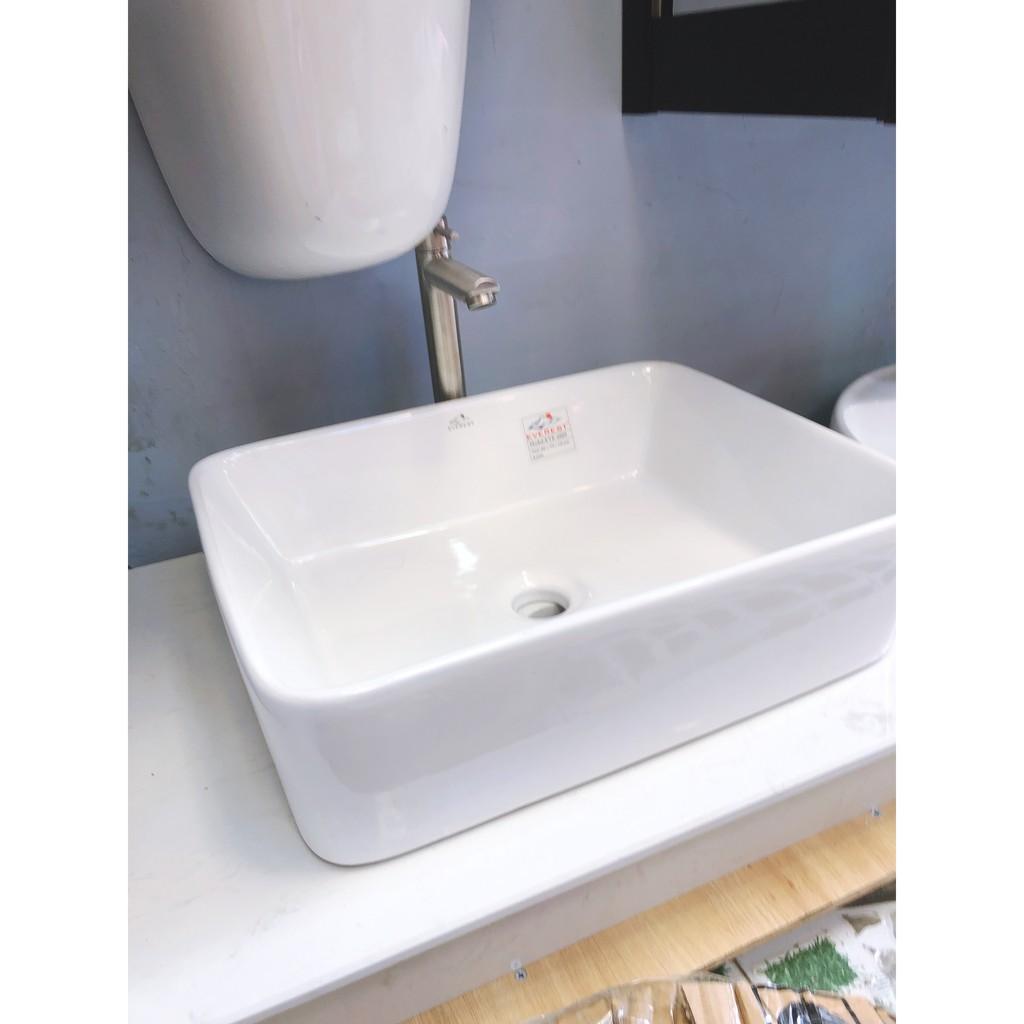 Lavabo đặt  bàn  vuông tráng men nano