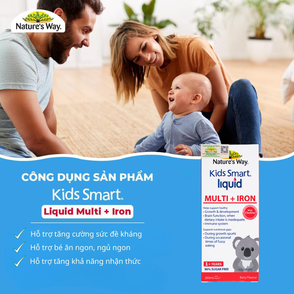 Siro Bổ Sung Vitamin Và Sắt Cho Bé Nature's Way Kids Smart Liquid Multi + Iron (Chai 200ml)