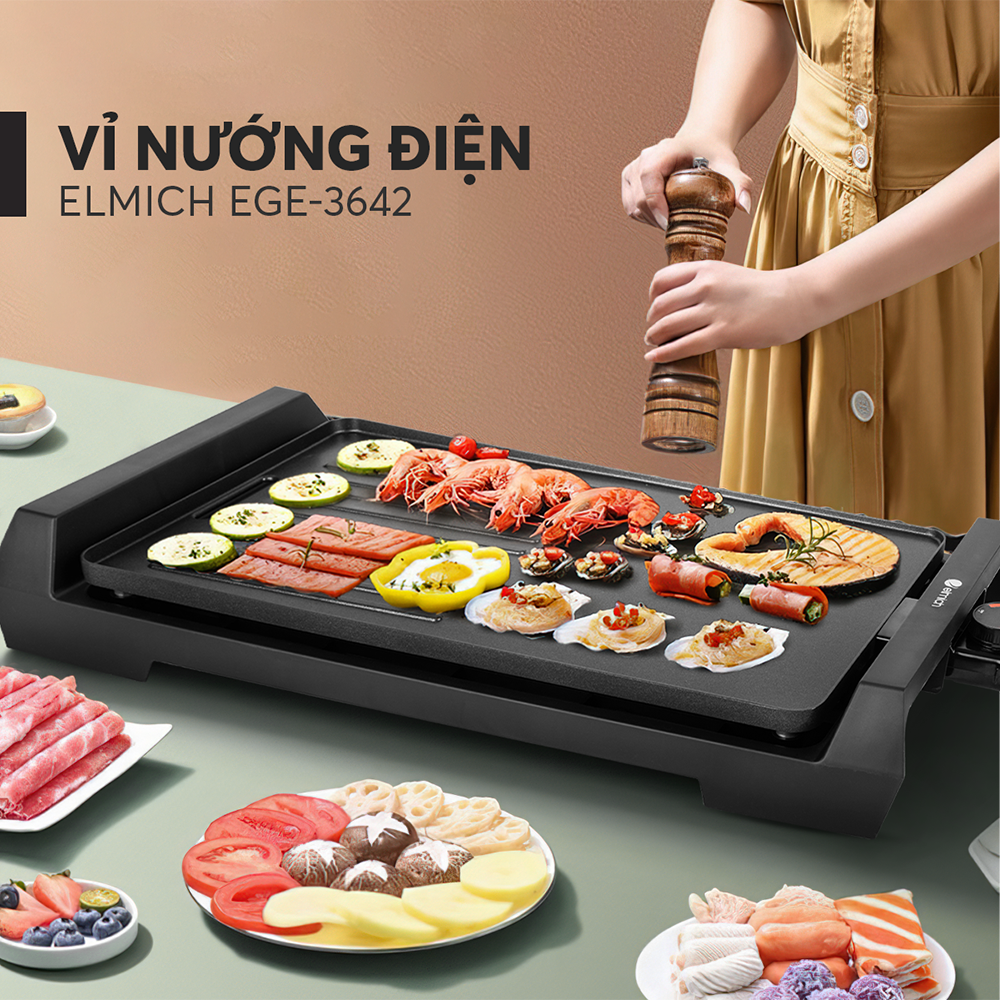 Vỉ Nướng Elmich EGE-3642 Nướng Thịt, Rau Củ Thơm Ngon Cho Gia đình Sum họp