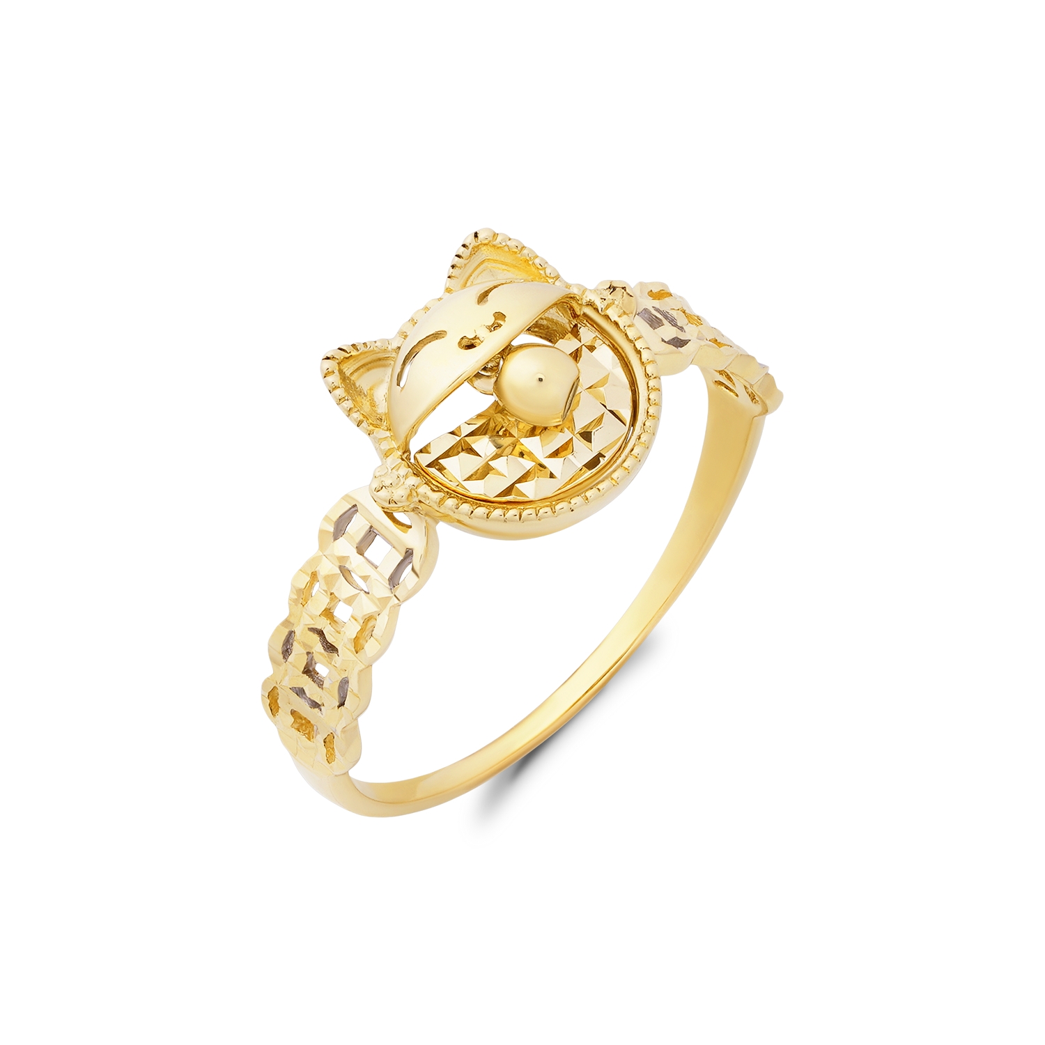 Nhẫn kim tiền vàng tây 14k Mèo Đại Cát NLF470 Huy Thanh Jewelry