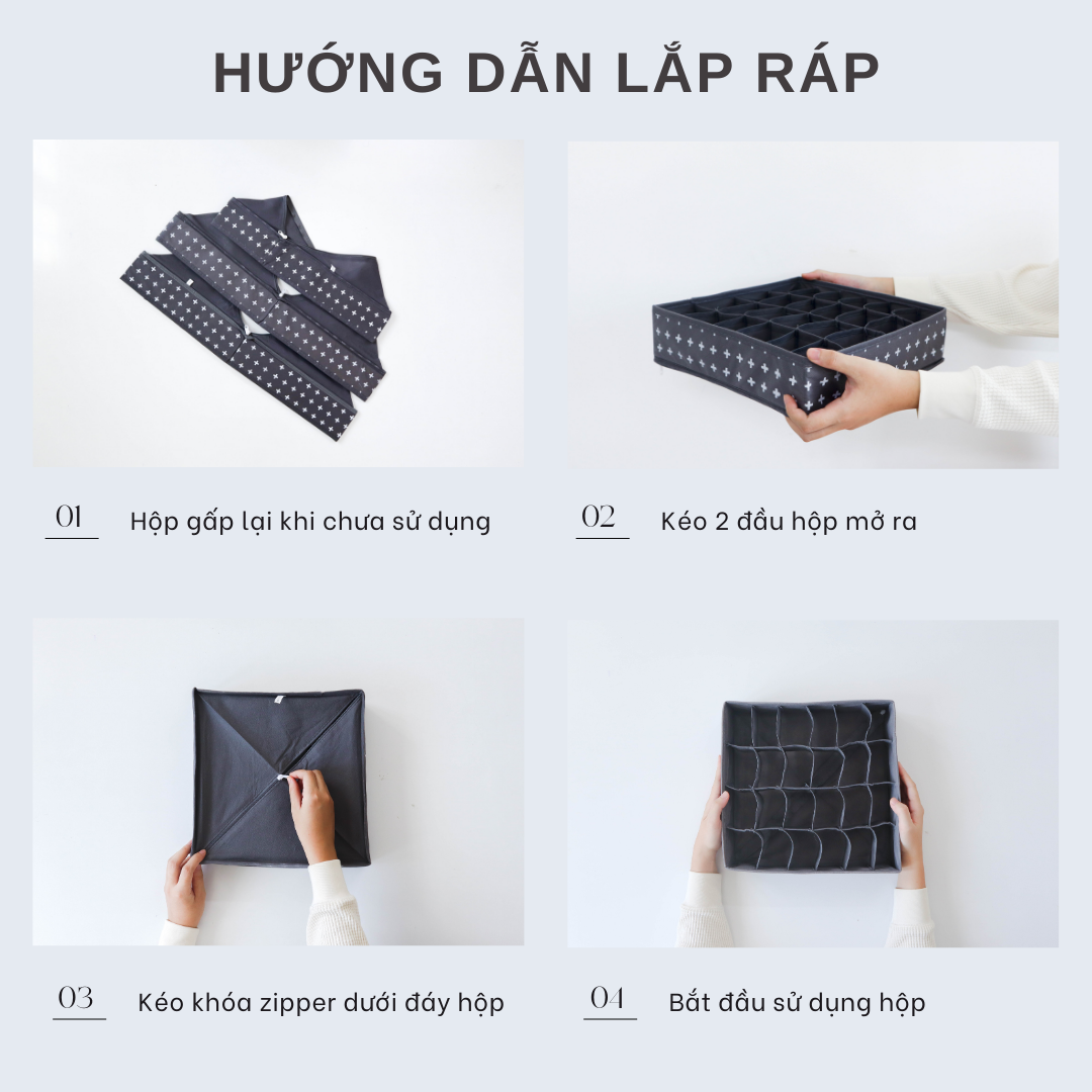 Hộp Đựng Đồ Lót Gấp Gọn 6 Ngăn Morning House- Form Vải Đứng, Gấp Gọn Dễ Dàng, Sắp Xếp Các Loại Tất, Đồ Lót Rất Gọn