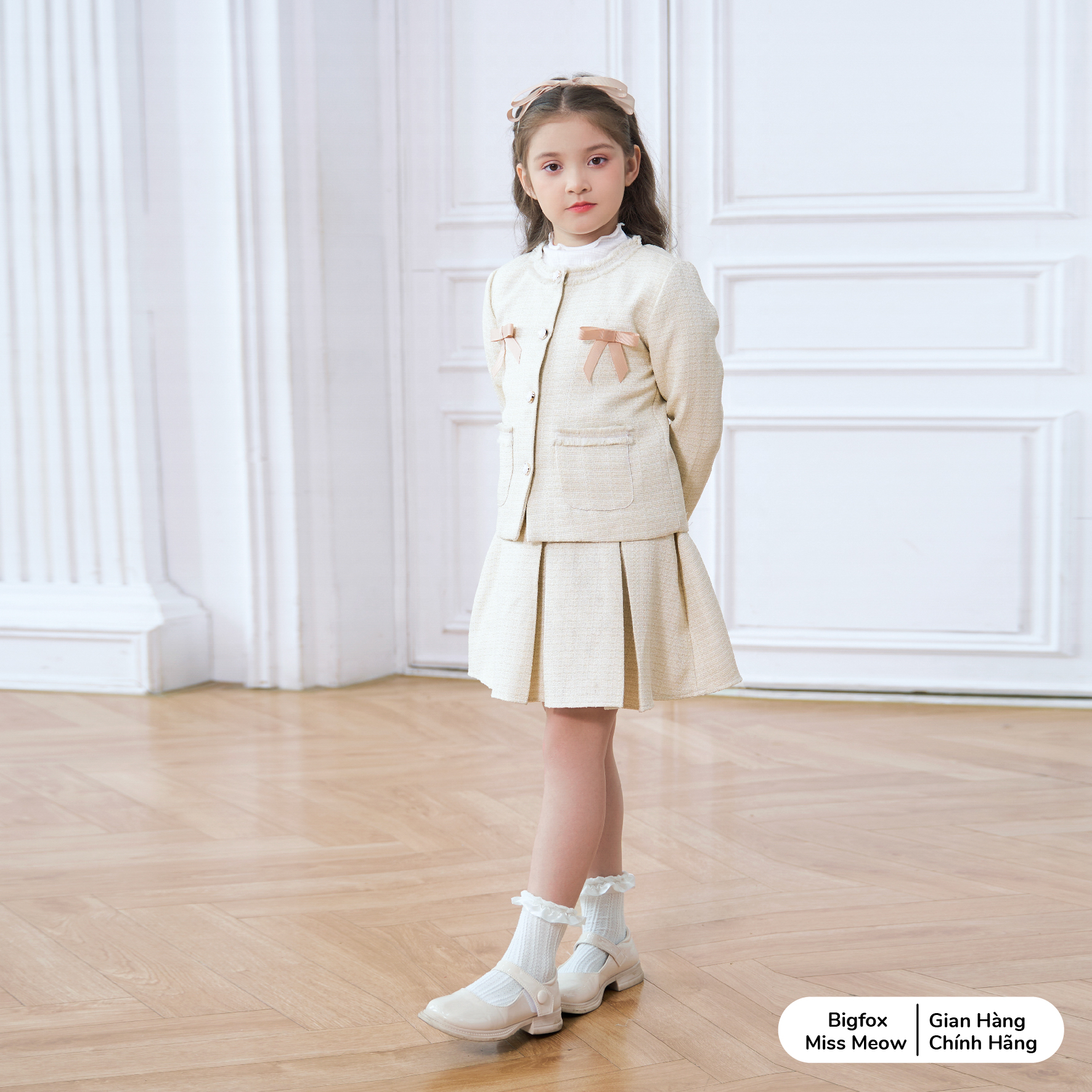 Áo dạ tweed bé gái size đại BIGFOX MISS MEOW, kiểu khoác mùa thu đông phom Hàn tiểu thư nữ tính 6-11 tuổi 38kg 2004