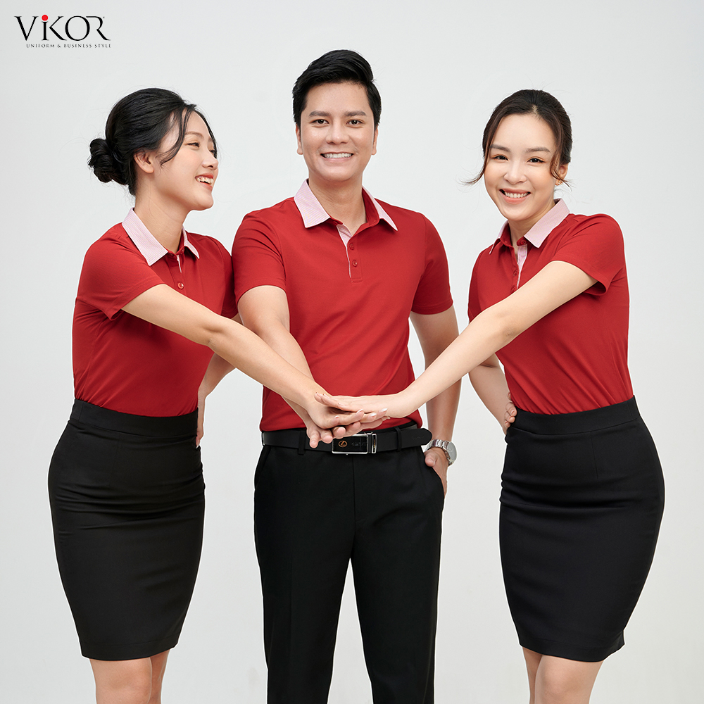Áo thun POLO nữ cổ sơ mi VIKOR SMW04 đỏ đô vải sợi cafe cao cấp, mềm mại, siêu mát hàng chính hãng