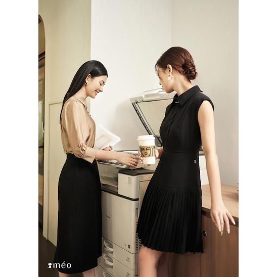 Váy liền nữ Méo shop phong cách công sở đầm không tay dáng xoè Hindi