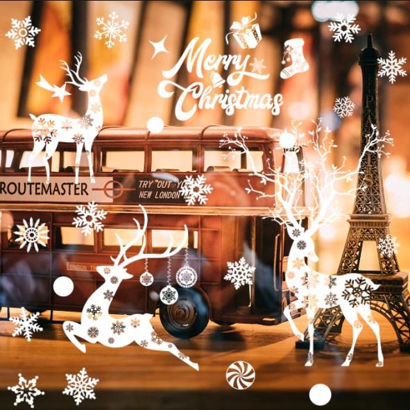 Decal trang trí Noel Hít Tĩnh Điện 2 mặt - TUẦN LỘC TRẮNG HOA TUYẾT MẪU MỚI