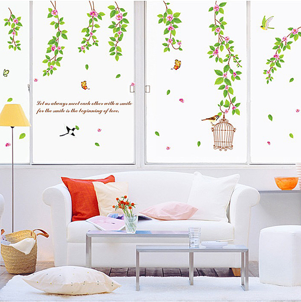 Decal Dán Tường Giàn Lá Cây Và Lồng Chim DCX052