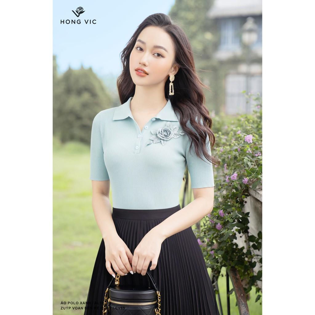 Áo polo nữ thiết kế Hongvic xanh AL11