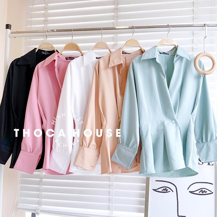 Áo kiểu peplum công sở dài tay trơn nhiều màu THOCA HOUSE che vòng 2, phong cách hiện đại, sang trọng