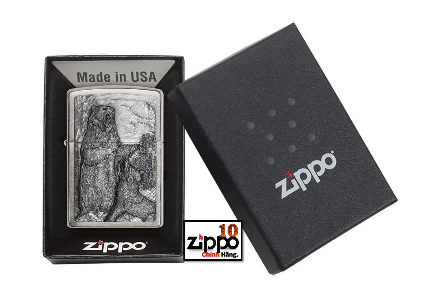 Bật lửa Zippo 29636 Bear vs. Wolf - Chính hãng 100%