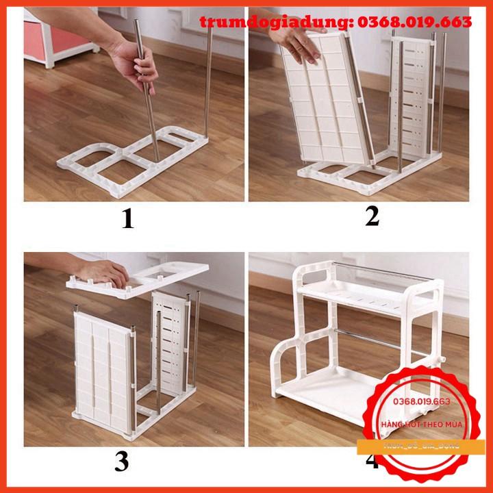 Kệ để đồ nhà bếp chữ h giá đựng gia vị 2 tầng đa năng thông minh kèm khay dao thớt nhựa để bàn phòng đẹp