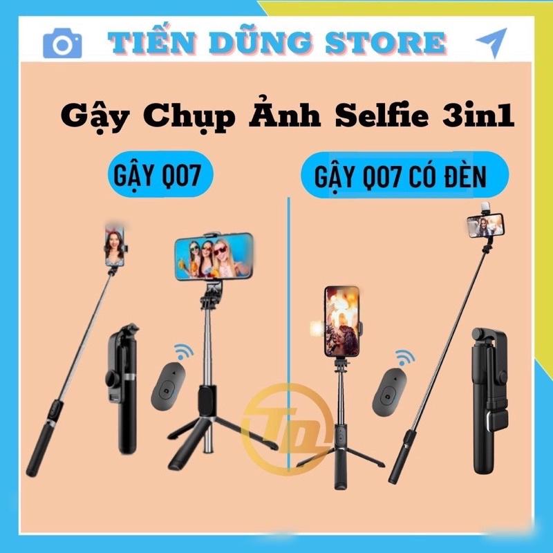 Gậy Chụp Ảnh Tự Sướng 3 Chân Đa Năng Q07, Q07s Kèm Đèn Selfie + Remote Bluetooth Siêu Tiện Lợi