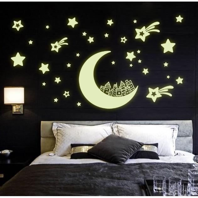 Decal trang trí tường - Trăng Thành Phố - DẠ QUANG