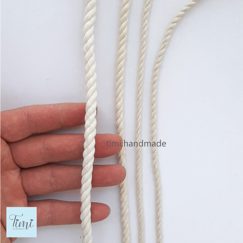 Dây thừng macrame cotton màu TRẮNG KEM size 3mm/4mm/5mm mềm mịn, không bụi