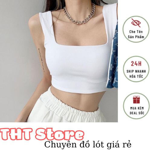 Áo croptop hai dây quai to cổ vuông cotton 2 lớp , áo thun dáng lửng ôm body sexy