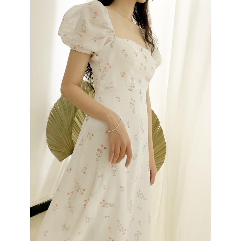 Lover dress - Đầm Midi nút bọc cổ vuông