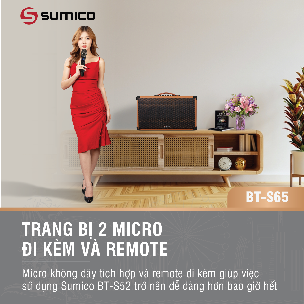 Loa Karaoke Di Động Sumico BT-S65 (Kèm 2 Micro không dây Kim loại) - Hàng Chính Hãng