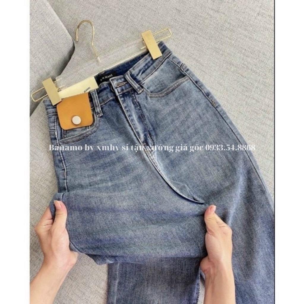 Quần jean nữ túi nắp da cạp cao hách dáng miên man siêu đẹp thời trang Banamo Fashion jean nữ túi nắp da 769
