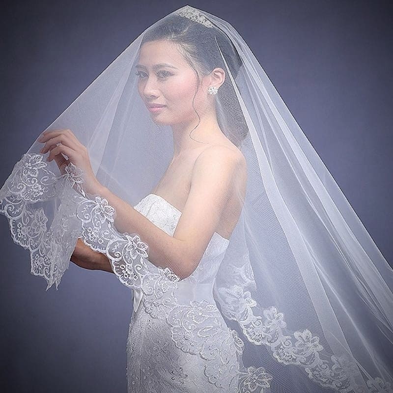 Voan cài tóc, Mạng che mặt dạng miếng cho Cô dâu và Dạ hội, đi tiệc, sự kiện màu trắng kem viền ren