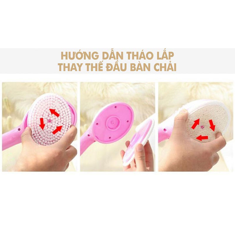 Bàn chải tăm đa năng 2 đầu cọ thay thế cán dài có thể gặp cong tiện lợi cất giữ, dùng để massage lưng, tẩy tế bào chết, cọ rửa cơ thể