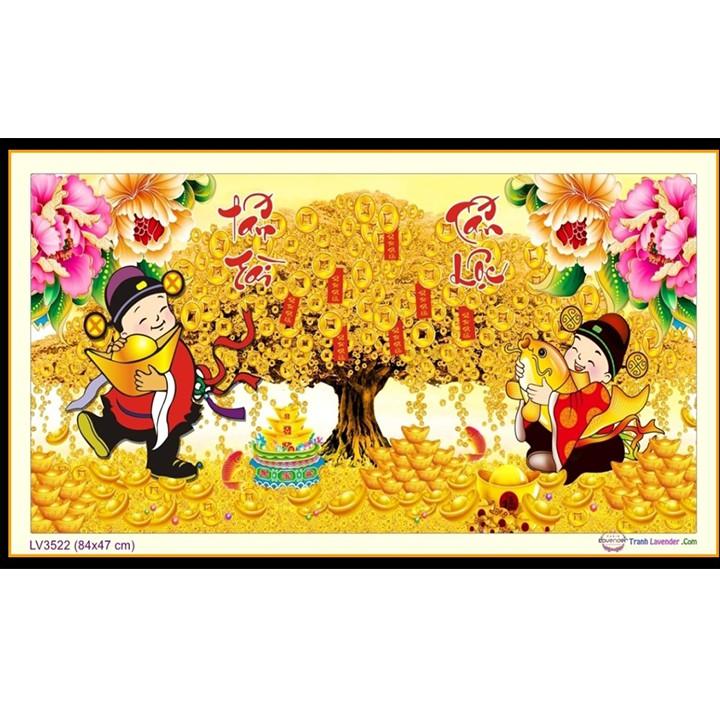 Tranh thêu cây tiền tấn tài tấn lộc LV3522 - kích thước: 84 * 47cm.