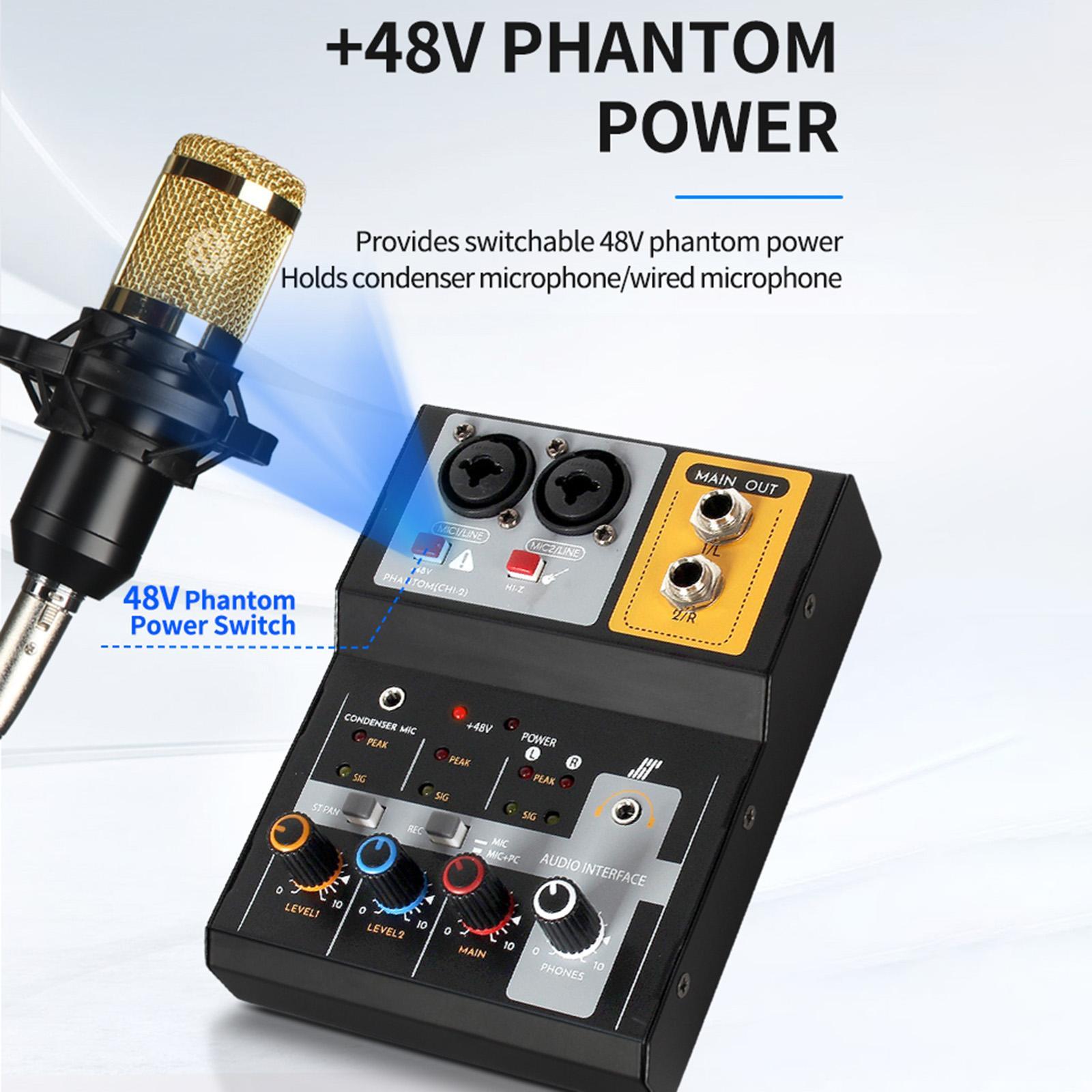 Mini Audio Mixer 48V Mini Sound Board Console for Live KTV