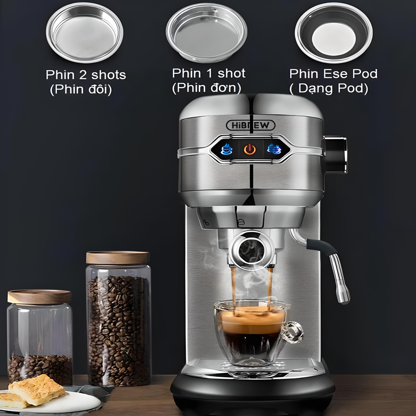 Máy pha cà phê espresso bán tự động thương hiệu HiBREW cao cấp H11 , áp suất 19bar , công suất 1450W - Hàng Chính Hãng