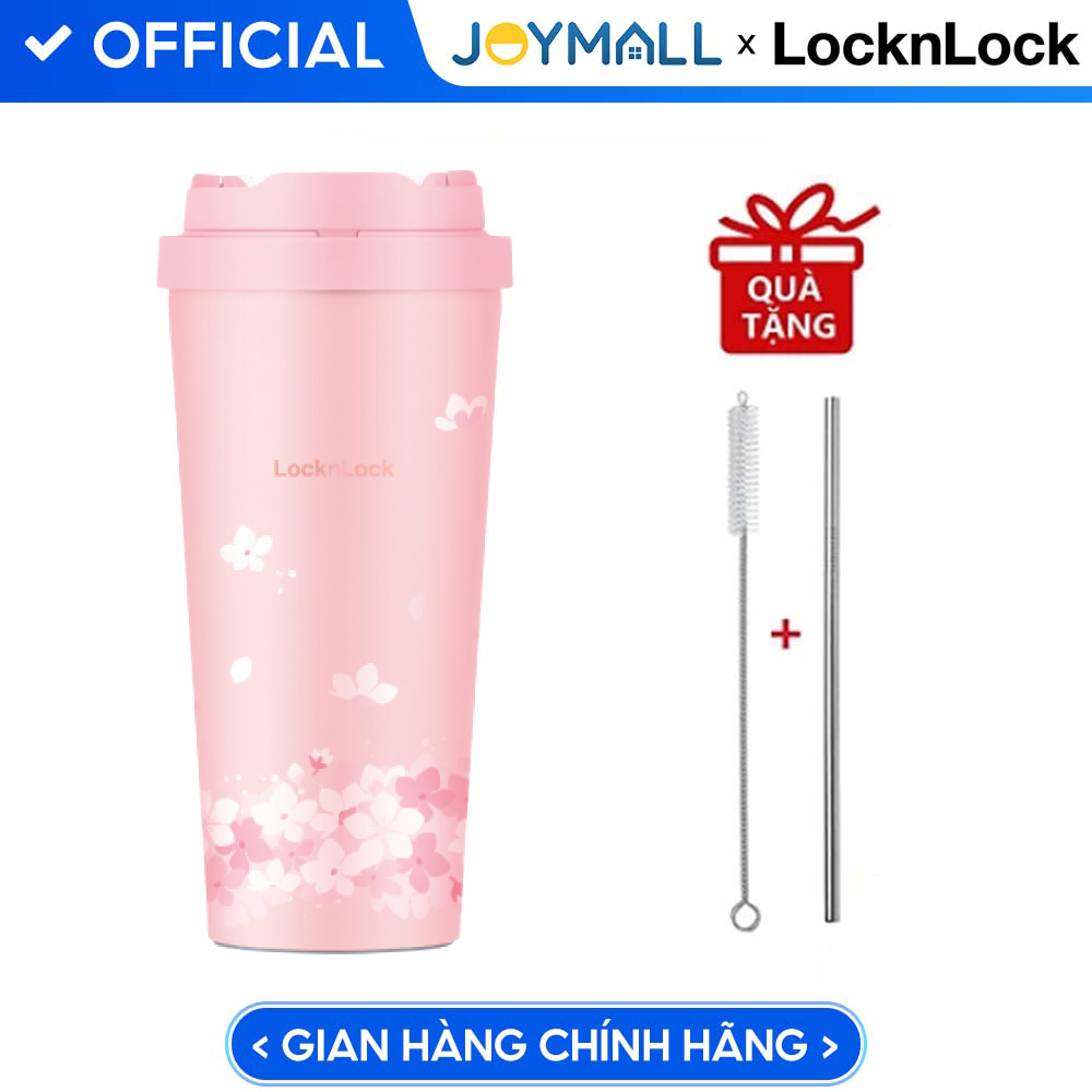 Ly Giữ Nhiệt Lock&Amp;Lock Energetic One Touch Tumbler Lhc3249 550Ml - Hàng Chính Hãng, Bằng Thép Không Gỉ Inox 316L, Nắp Mở Một Chạm, Tặng Ống Hút Và Cọ Rửa - Anh Đào Hồng