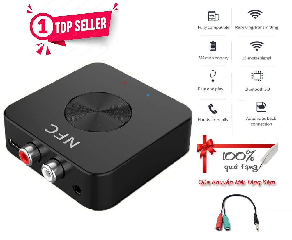 Hàng Chính Hãng - Bộ Thu Phát BT-21JA Bluetooth 5.0 Phạm Vi Kết Nối 15m Chế Độ Chuyển Đổi Linh Hoạt RX TX Âm Thanh Hi-Fi Hỗ Trợ Đàm Thoại Tương Thích Rộng Rãi Android Ios TV PC Loa Pin Li-Polymer 200mAh Nhỏ Gọn Dễ Sử Dụng - ROGTZ