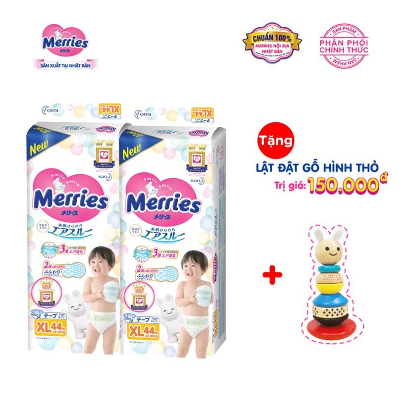 Tặng Lật đật gỗ Combo 2 Tã/bỉm dán Merries Đủ Size NB90/S82/M64/L54/XL44