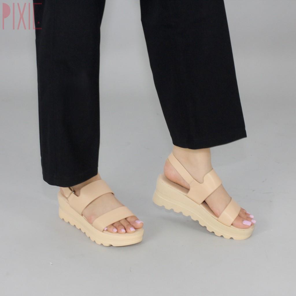 Giày Sandal Đế Xuồng 5cm Siêu Nhẹ Quai Ngang Màu Đen Pixie X425