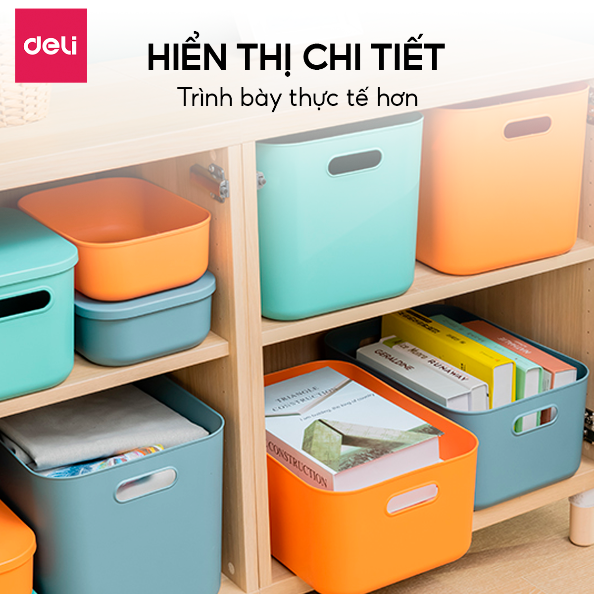 Hộp Nhựa Đựng Đồ Đa Năng Có Nắp Đậy Cao Cấp Nhiều Màu Deli - Đựng Sách Vở Đồ Cá Nhân Mỹ Phẩm Quần Áo Chăn Ga Gối Đồ Chơi Cho Bé - Nhiều Size Kích Cỡ Lớn Nhỏ Có Tay Cầm Phong Cách Nhật Bản Đơn Giản Tiện Dụng