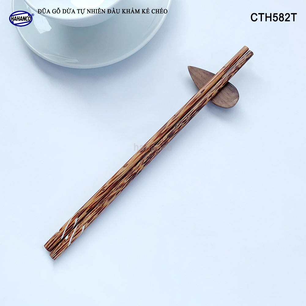Đũa Gỗ Dừa Đen Khảm Kẻ Chéo HAHANCO An Toàn Đẹp Mắt Dùng Cho Quán Ăn Gia Đình - CTH582T