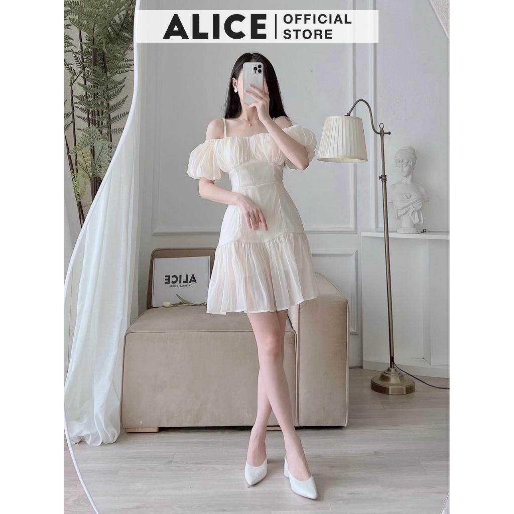 Váy Tiểu Thư Trễ Ngực Tay Bồng ALICE Thiết Kế 2 Dây Phối Nhún Ngực Sang Chảnh, Kiểu Dáng Xòe Nhẹ Đứng Form V788