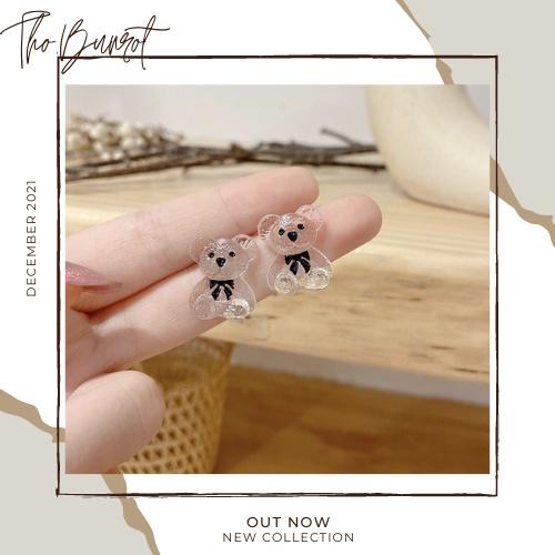 Khuyên tai, bông tai bạc s925 hình gấu cute Tho Bunrot- SP008