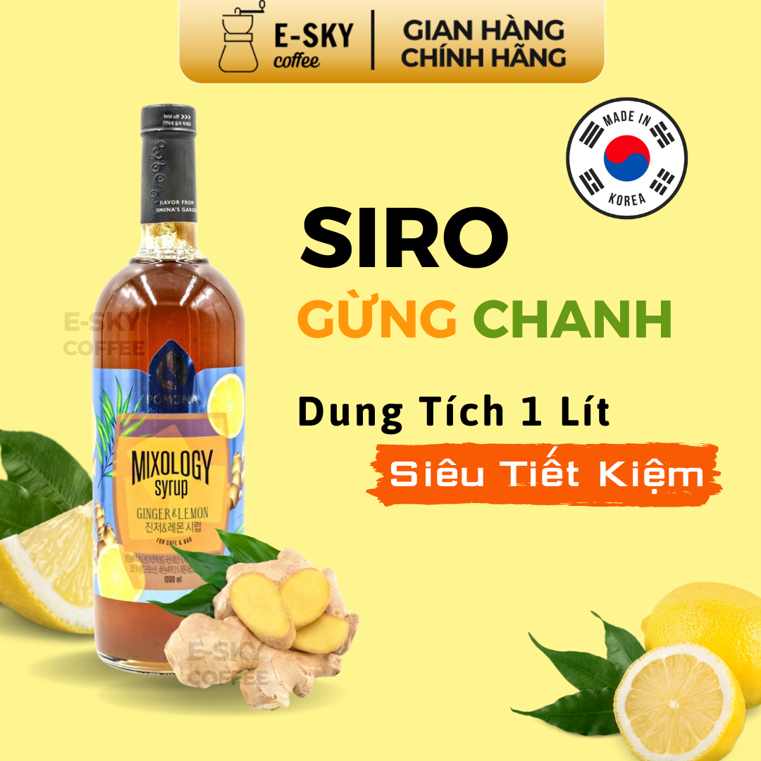 Siro Gừng Chanh Pomona Ginger Lemon Syrup Nguyên Liệu Pha Chế Hàn Quốc Chai Thủy Tinh 1 Lít