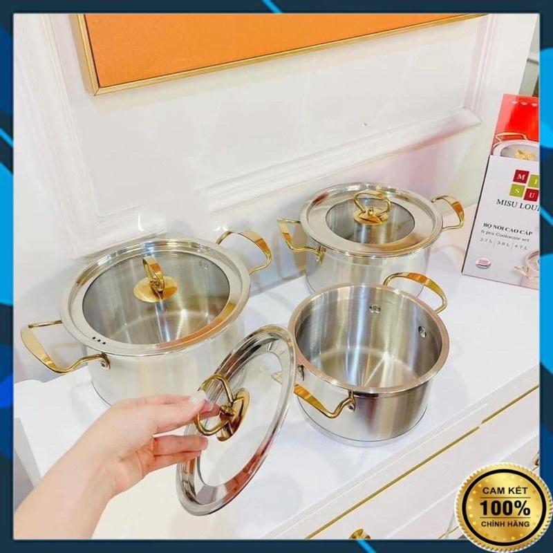 Bộ Nồi 3 Món Inox Cao Cấp MISU LOUIS Đáy Liền Nguyên Khối 3 Đáy, Sử Dụng Mọi Loại Bếp